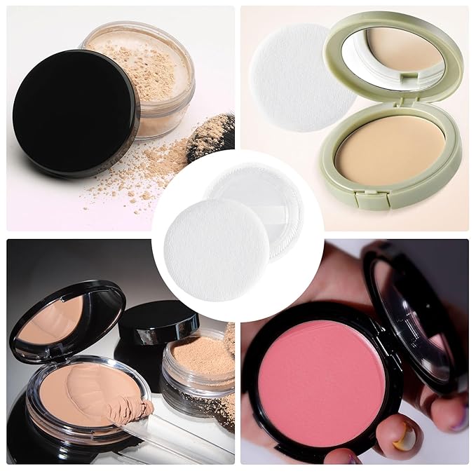 12 Pack 60mm Round Powder Puffs for Foundation Makeup Applicators, Soft Cotton Skin-Friendly Face Powder Sponge Velour Velet Puffs Pads for Cream Cosmetics- White