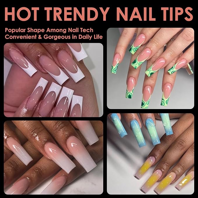 XXL Square Nail Tips, BORNBYME 120 PCS Gel x Nail Tips Stright Nails Full Cover Clear False Nail Tips