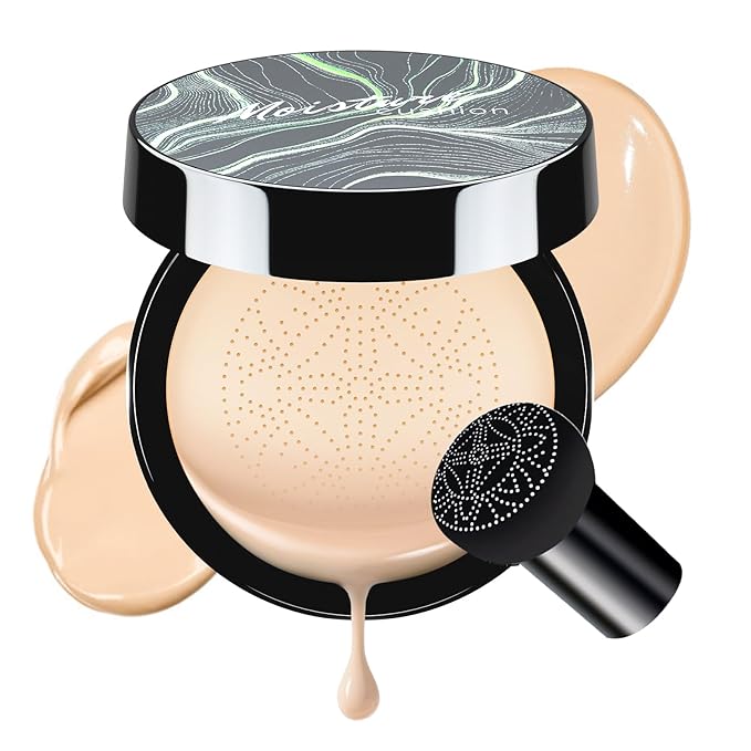 Air Cushion CC Cream Foundation - Mushroom Head BB Creams, Long Lasting Concealing Brightening, Moisturizer Face Cream,Facial Skin Care Makeup For All Skin Types (Ivory)