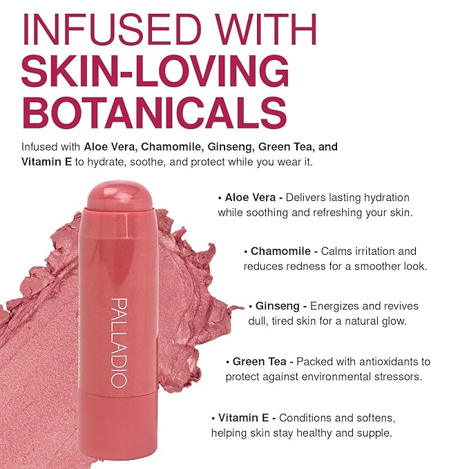 Palladio I'm Blushing 2-in-1 Cheek and Lip Tint, Buildable Lightweight Cream Blush, Sheer Multi Stick Hydrating formula, All day wear, Easy Application, Shimmery, Blends Perfectly onto Skin, Dainty