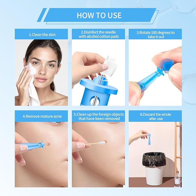 110PCS Disposable Acne Needles, Pimple Popper Tool Kit for Cosmetic Use,Skin Blemish Removal Tool,Convenient for Skincare use at Home and During Travel
