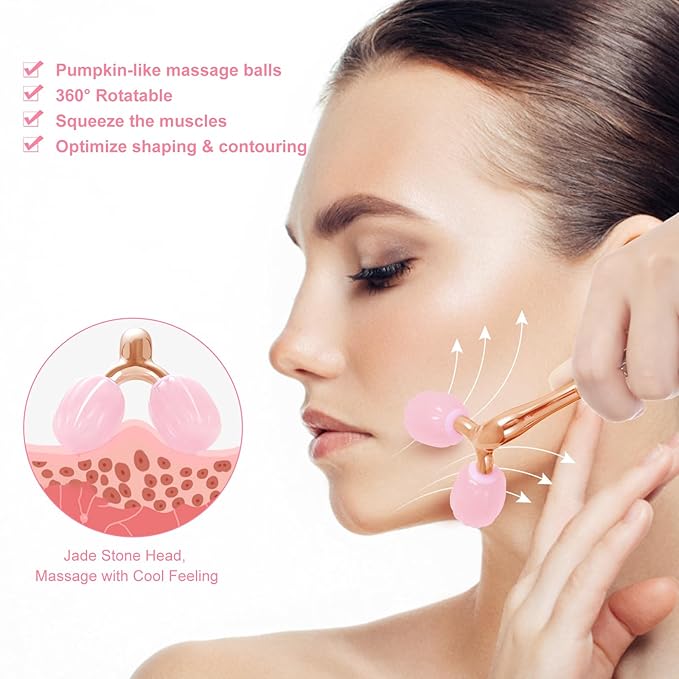 Gua Sha Facial Tools, Jade Roller for Face Skin Care Lymphatic Drainage, Pumpkin-Shaped Rose Quartz Head, Guasha Massager for Anti-Aging & Skin Tightening, Reduce Wrinkles & Puffiness