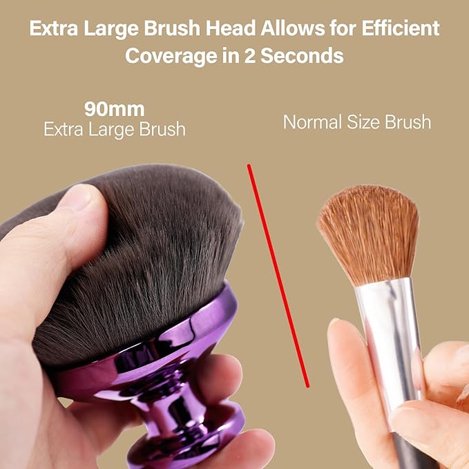 Extra Large Body Makeup Brush For Self Tanner, Leg Makeup &Bronzer Blend,90 mm Wide-headed Kabuki Brush Provides More Even &Pretty Application, Sunscreen Face& Back Makeup Brush, Wet&Dry Use- Purple