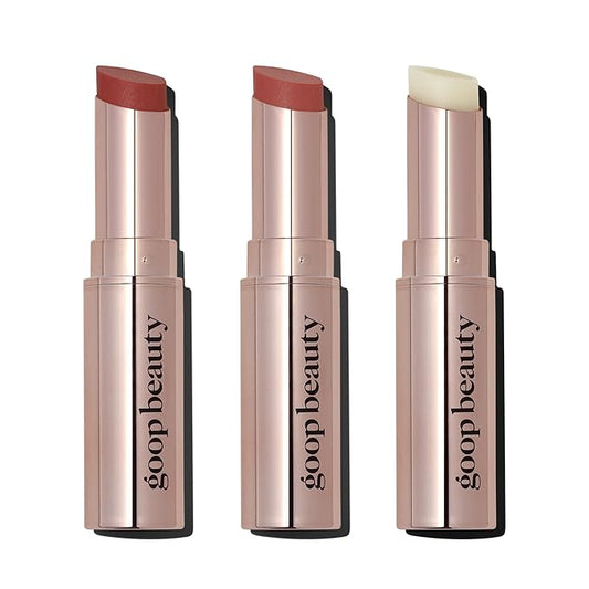 goop Beauty Lip Balm Trio | Moisturizing & Hydrating Lip Balm for Chapped & Dry Lips | Clear, Translucent Garnet, & Sheer Rose | Lip Tint with Nourishing Formula | Petroleum Free | 0.16 oz Each