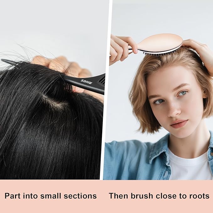 RHOS Boar Bristle Hair Brush, Soft Natural Bristle Brush for Short & Oily Hair, Smooth & Add Shine, Set Includes Rat Tail Comb, Storage Bag (0.394inch Bristle)