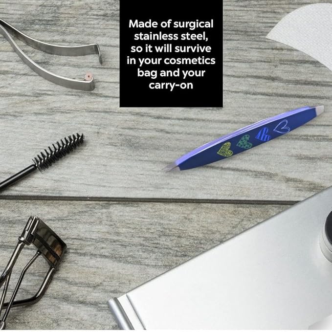 F.A.R.A.H Z-Tweeze Professional Stainless Steel Dual Ended Precision Tweezers - Heart Collection (Sketch My Heart Blue)