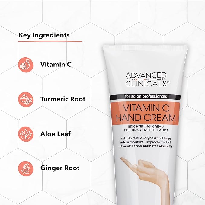 Advanced Clinicals Vitamin C Body & Hand Lotion Moisturizing Skin Care Cream For Hands & Body – Intense Soothing & Hydrating Vitamin C Hand Cream Moisturizer For Dry Cracked Hands, Large 8 Fl Oz