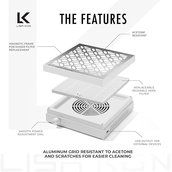 Nail Dust Collector with Reusable Filter, Professional Vacuum Fan Dust Extractor, Powerful & Quiet Nail Tech Dust Suction Machine for Acrylic Gel Nail Polishing, High-End Nail Salon