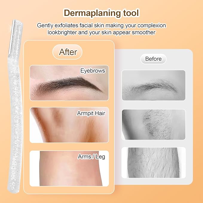 Women’s Dermaplane Razor for Face & Eyebrow - Anti-Cutting Japanese Blades for Eyebrow and Facial Hair Removal, Achieve Silky Skin and Perfect Brows (Transparent, 6 Count)