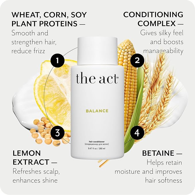 The Act Balance Hair Conditioner – Moisturizing Conditioner for Women & Men – Sulfate Free, Frizz Control – for Dry Curly Color Treated Hair – With Natural Oils, Vegan, Organic, 9.47 Fl Oz