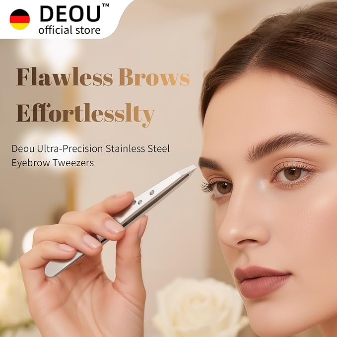 DEOU Professional Eyebrow Plucker & Tweezers - Stainless Steel Tool for Brow Shaping, Hair Removal & Precise Grooming, 9-Hole Non-Slip Grip, Unisex, Gift Box Included