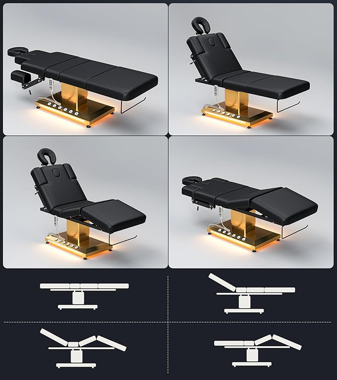 Icoget Professional Full Electric Spa Massage Treatment Table, Medical Bed with Independent Leg Adjustment, Facial Bed with Face Cradle for Beauty, Black