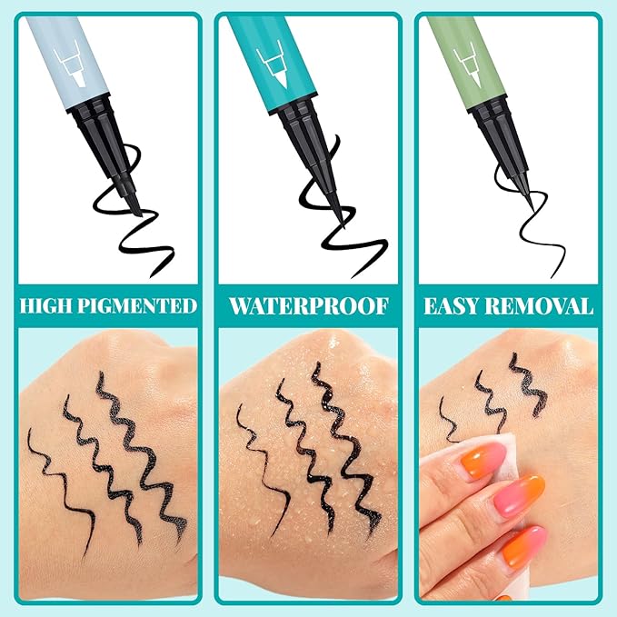 UCANBE 3pcs Black Liquid Eyeliner Kit Included 3 Brush Tip for Ultra Precision, Quick Drying, Smooth Glide, Smudge-Resistant, Waterproof Pigmented Up To 24 Hours Liquid Liner Eye Makeup Set