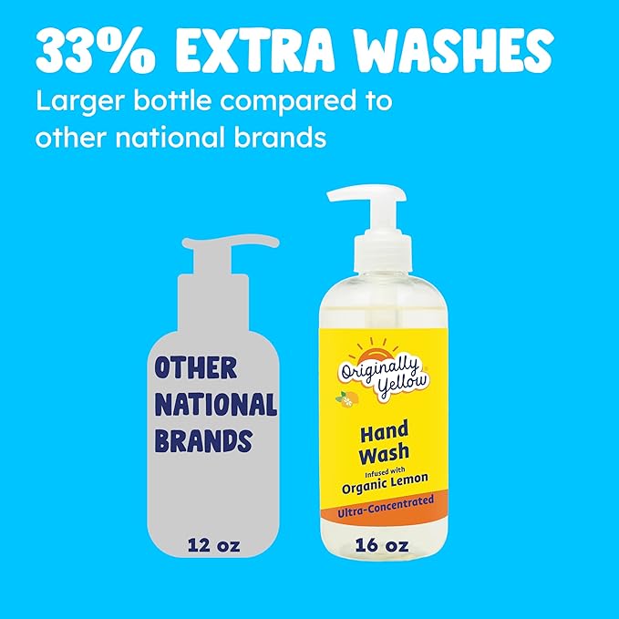 Originally Yellow Plant-Based Hand Soap All Natural Infused with Organic Lemon | Gentle Natural Hand Soap | Pet & Baby-Safe Soap, 16 Fl Oz (3-Pack)