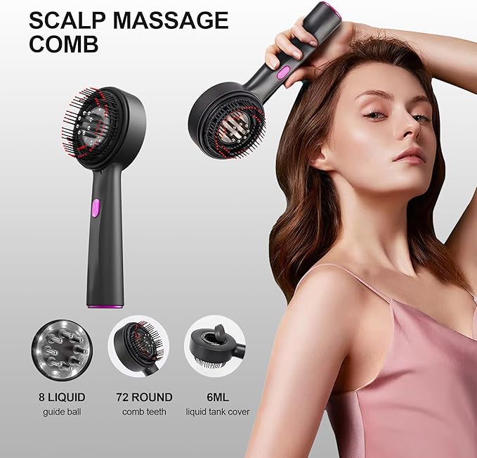 Red Light Dot Scalp Massager - 72-Point Vibration Comb for Hair Care, 3 in 1 Hair Oil Applicator,ipx7 Waterproof Scalp Oil Applicato,Rechargeable Home Use Device with Safety Indicator（Black）
