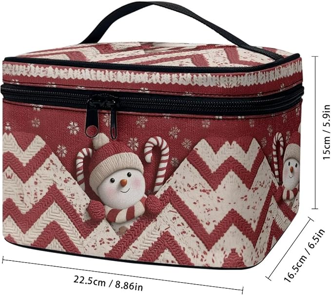 Snowman Chevron Print Travel Makeup Bags for Women Portable Tote Cosmetic Case with Carry Handle Toiletry Accessories Storage Organizer Bags for Christmas, Red