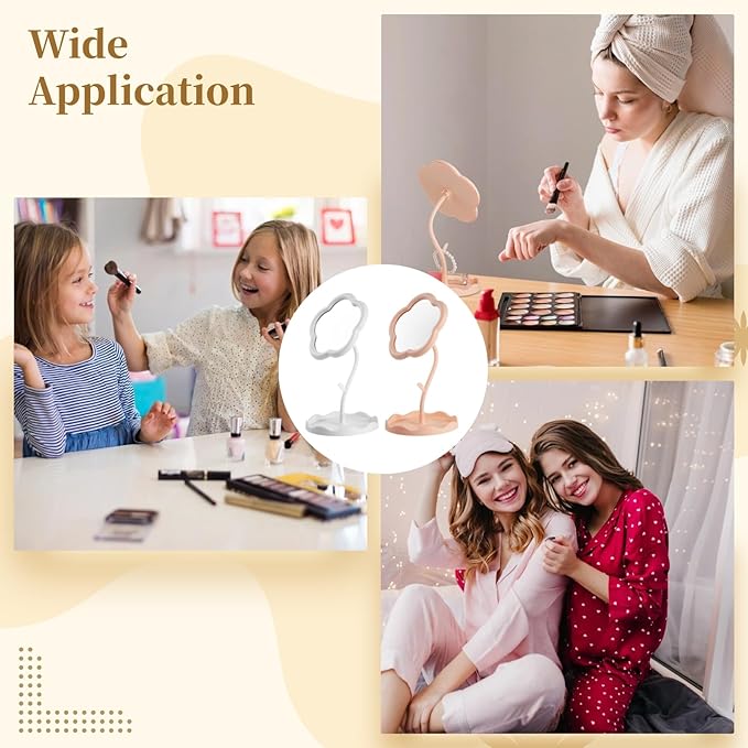 Homaisson 8 PCS Flower Shaped Spa Party Mirrors, Sunflower Makeup Mirror with Jewelry Hanger & Cosmetic Tray, Curved Stand Mirror Sleepover Party Favors