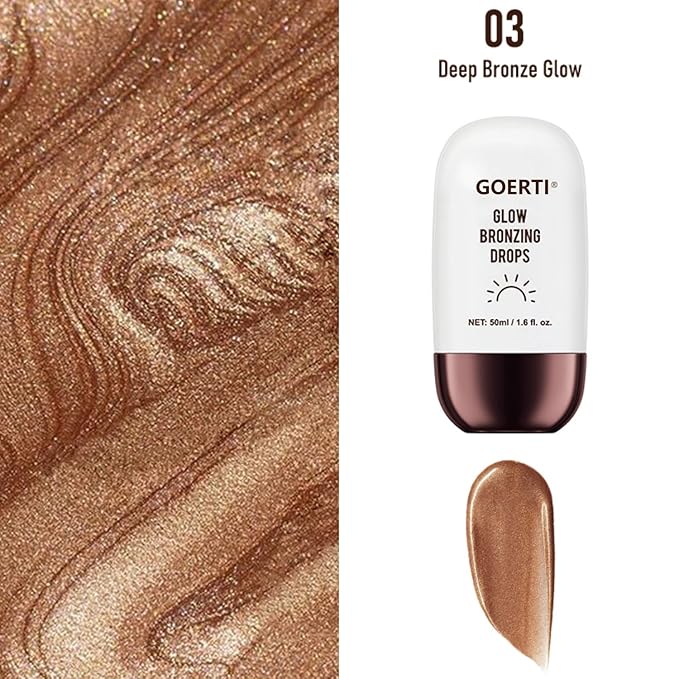 Body Shimmer Oil – Liquid Highlighter for Glowing Skin, Waterproof & Long-Lasting Body Makeup for Face, Arms, Legs & Shoulders, Bronze Illuminating Glow Lotion, 1.6 Fl Oz (03#/ Deep Bronze Glow, 50ml)