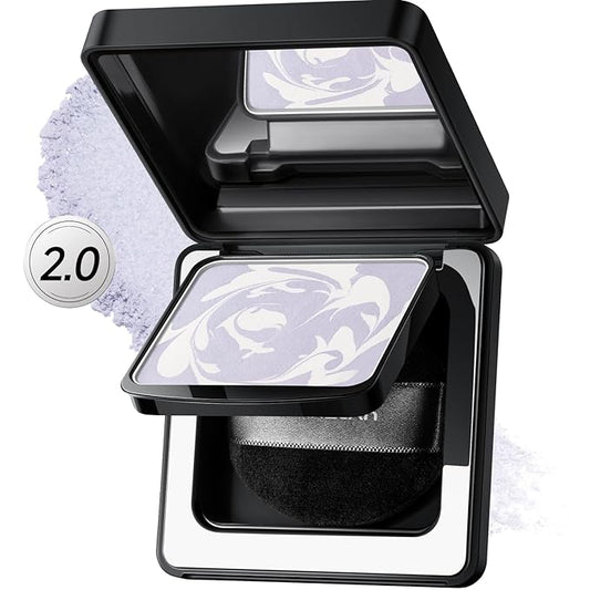 CARSLAN 2.0 Black Magnet Soft Focus Powder, Waterproof Translucent Pressed Setting Powder, 24H Longlasting Talc-Free Face Powder, Oil Control Compact Makeup,01 Blue Purple For Dry&Com Skin, 0.28Oz