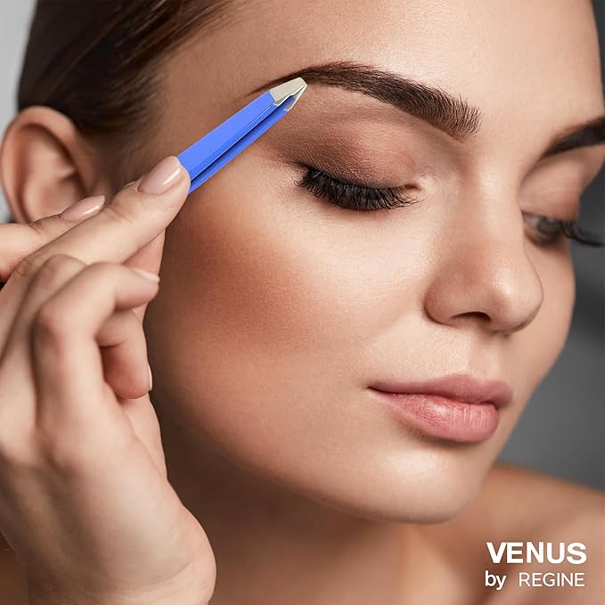 Venus by Regine Slant Tweezers - Handmade Precision Tool for Women & Men, 25-Degree Angle for Shaping Eyebrows & Grooming Facial Contours, Suitable for Eyebrow & Facial Hair Removal (Navy)
