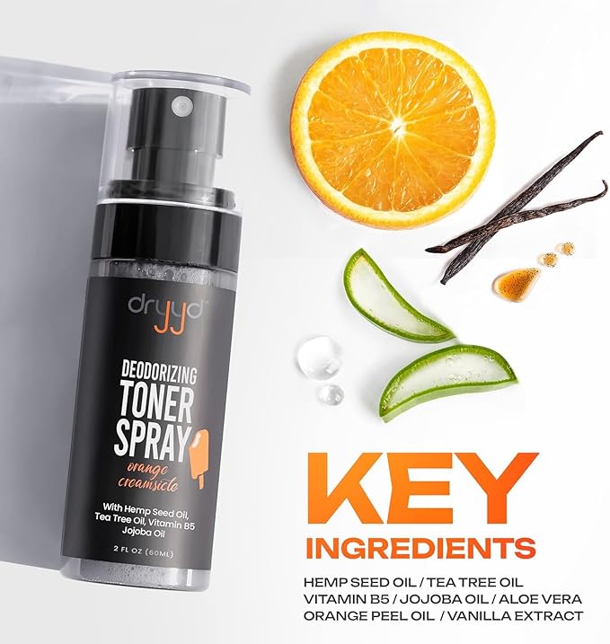 Deodorizing Toner Spray for Balls Aluminum Free Cooling Toner Ball Spray - Mens Groin Care - Ball Deodorant for Men with Tree Oil, Vitamin B5, and Jojoba Oil - Orange Creamsicle Scent