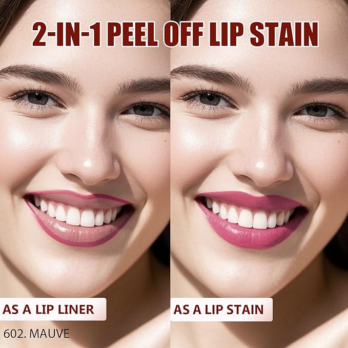 Lip Liner Stain Peel Off with Tweezer, Long Lasting Matte Lip Lipstick Tint Tattoo, Highly Pigmented Color Lip Liners Makeup, Waterproof, Transfer-proof Lipstain for Women, for All Skin Types, Mauve
