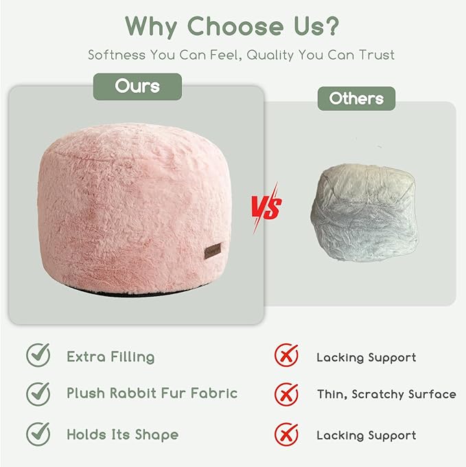 HIGOGOGO Pouf Stuffed Ottoman Round Modern Foam Filled Foot Rest Chair Decorative Poufs 26 x 18 Inches Fluffy Boho Comfy Stool for Living Room, Pink