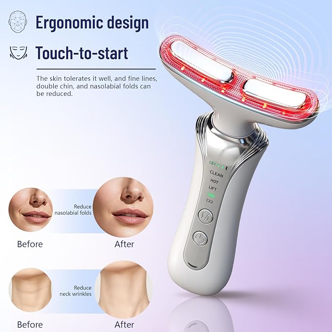 2025 New 7 in 1 Face Massager Tool, Red Light Therapy for Face and Neck, Portable Face Lift Device, Neck Massager for Double Chin Reducer