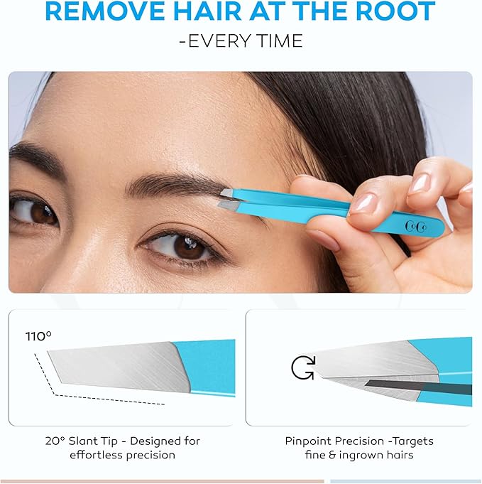 Tweezers for Facial Hair Women, Professional Precision Eyebrow Tweezers for Women and Men, Sharp Stainless Steel Slanted Tip for Hair Removal, Eyebrows and Ingrown Hair