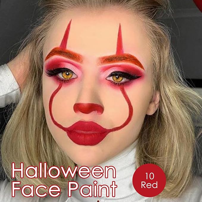 2Pcs Red Face Body Paint Stick, Easy to Blend Face Body Paint for Baseball/Football/Halloween/Costume Vampire/Joker/Clown Makeup Cream Red Eye Black
