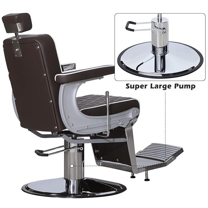 BarberPub Heavy Duty Metal Vintage Barber Chair All Purpose Hydraulic Recline Salon Beauty Spa Shampoo Equipment 3825 (Brown)