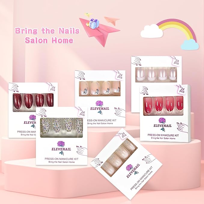 Handmade Nails 24pcs Full Cover 3D Rhinestones Press On Nails Almond Medium Length Nails Women Girls Gifts Salon Manicure Shiny Crystal Nail Art Tips Fake Nails Reusable Acrylic False Nails