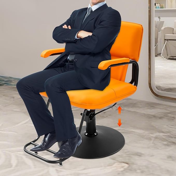 Barber Salon Chair for Hair Stylist,Hair Chair for Barbershop Home Height Adjustable & 360° Swivel Styling Salon Chairs Spa Beauty Salon Equipment, 550Lbs Capacity (Orange)