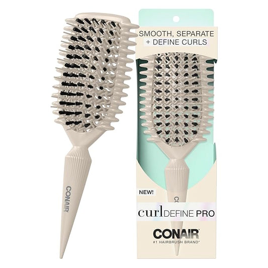 Conair Curl Define Pro Detangler Brush for Curly Hair, Dual-Vent Design with Continuous Grooves, Mixed Bristles for Frizz-Free Detangling, Smoothing, and Curl Definition