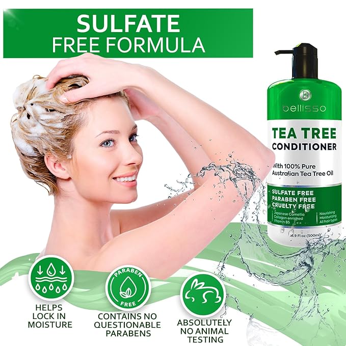 Tea Tree Oil Conditioner - Sulfate and Paraben Free - Anti Dandruff Treatment for Itchy, Dry Scalps - Ideal for Women and Men with Oily Hair and Scalp Buildup