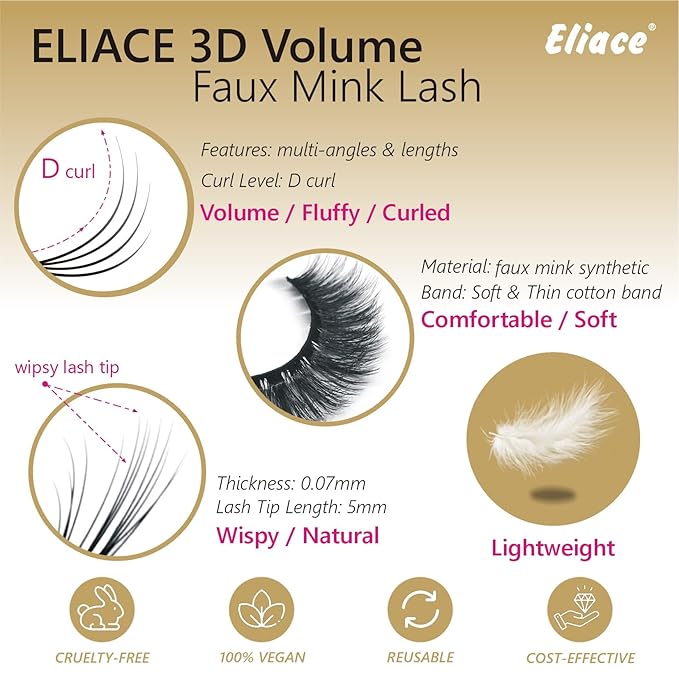 Eliace False Eyelashes 15 Pairs Lashes Natural look Cat Eye Lashes Wispy, 3D Mink lashes Fluffy Long Thick, Fake Eyelashes Cross Wispy Volume Lash Soft Reusable Dramatic, Sierra Style