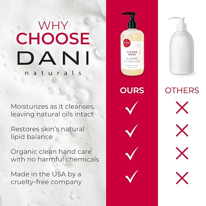 DANI Naturals Moisturizing Hand Soap – Citrus Rose Scent, Hydrating, Sulfate-Free & Paraben-Free, 12 Oz Bottle with Pump, Gentle Cleansing for Dry Skin