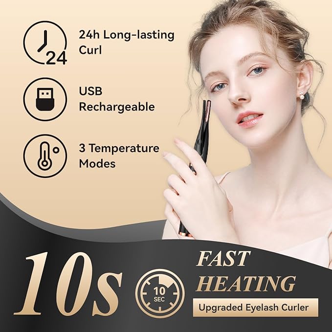 Heated Eyelash Curlers - 2 in 1 Clip - Type Heated Lash Curler,3 Heat Modes with USB Rechargeable,Fast Heat up in 8s,Natural Curling 24H Long Lasting for Women Makeup Tools (Black) (Black)