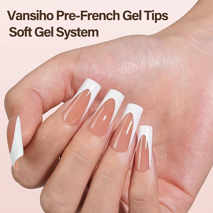 Vansiho Deep Gel Nail Tips - 150pcs Long Square Tips, Brown French Tips, Press On Nails for DIY Nail Art, 15 Sizes