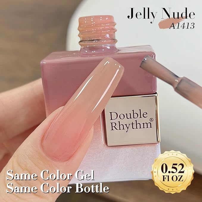 Double Rhythm Translucent Gel Polish Sheer Neutral Natural Light Milky Same Color Same Bottle 15ML Jelly Nail Polish Nail Art DIY at Home (Peach Cream-A1413)