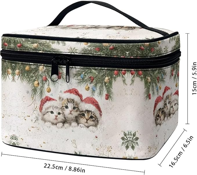 Cute Cats Travel Makeup Bags for Women Portable Tote Cosmetic Case with Carry Handle Toiletry Accessories Storage Organizer Bags for Christmas, White