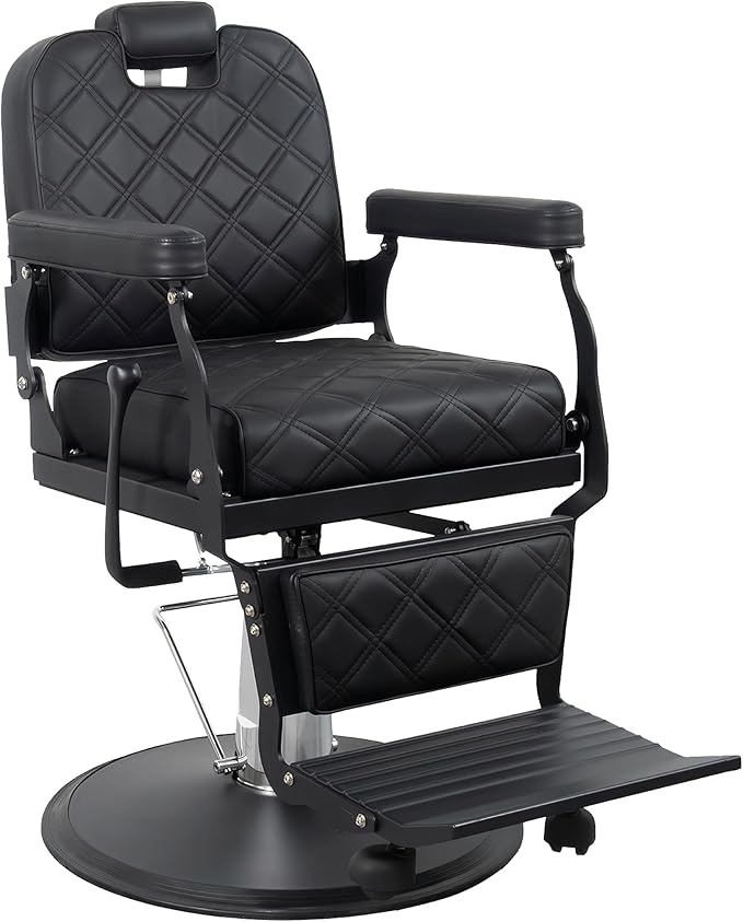 Barber Chair Hair Salon Chair,Heavy Duty 700 LBS, for Hair Stylist Barber Beauty Tattoo Massage(Black Black)