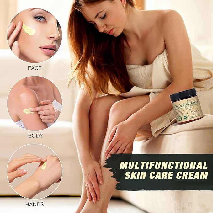 Tallow Castor Oil Frankincense Oil Handmade Skin Balm, Face & Body Moisturizer for Sensitive Skin, Eczema All-Purpose Balm, 100% Grass-Fed Tallow for Skin Care