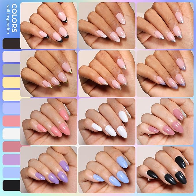 Press on Nails Kit 576 Pcs 24 Colors, Short Almond Glossy French Color Nail Tips With Nail Glue & Nail Tabs Stickers,Natural Fit Lightweight Nail Art for Women Girls