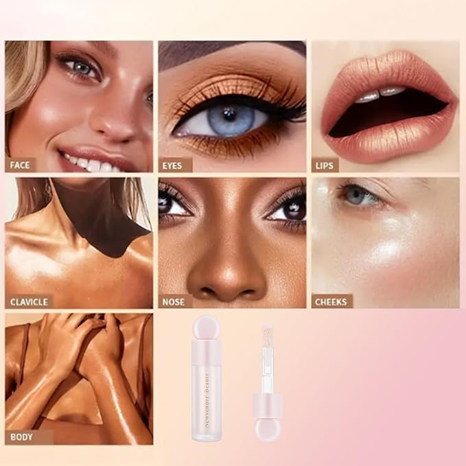 Liquid Highlighter, Liquid Blush with Face Brush Long Lasting Smooth Lightweight Smudge Proof Blush+ Highlighter