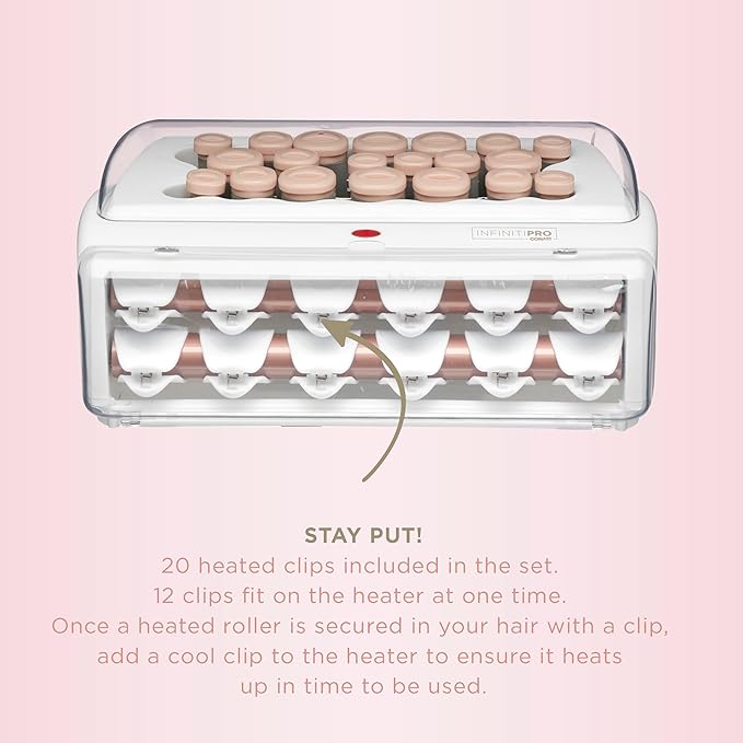 INFINITIPRO BY CONAIR Ceramic Flocked - Hot Rollers for Long, Medium, and All Hair - Hair Curler - Hair Roller Clips Included - 1 1/4-inch, 1-inch, and 3/4-inch Rollers