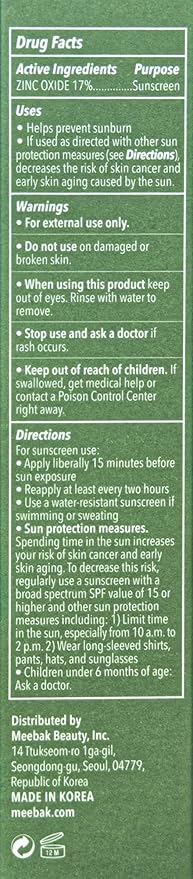 Meebak Cica Redness Correcting Sunscreen SPF 50 | Color-Correcting Moisturizer & Tone-Perfecting Primer with Niacinamide & Centella Asiatica | For Fair-to-Medium Skin Tones | Korean Skin Care