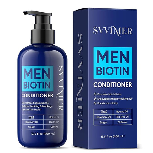 Svvimer Biotin Hair Conditioner for Men - Thickening Volumizing Conditioner with Rosemary Tea Tree Oil Caffeine for Thinning Damaged Dry Hair sulfate free - 13.5 Fl Oz (Pack of 1)