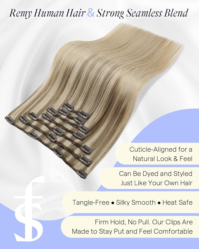 Full Shine Real Human Hair Extensions Clip ins 150 G Caramel Latte Rooted Highlight Hair Extensions Real Human Hair Clip ins 20 Inch 7 Pcs