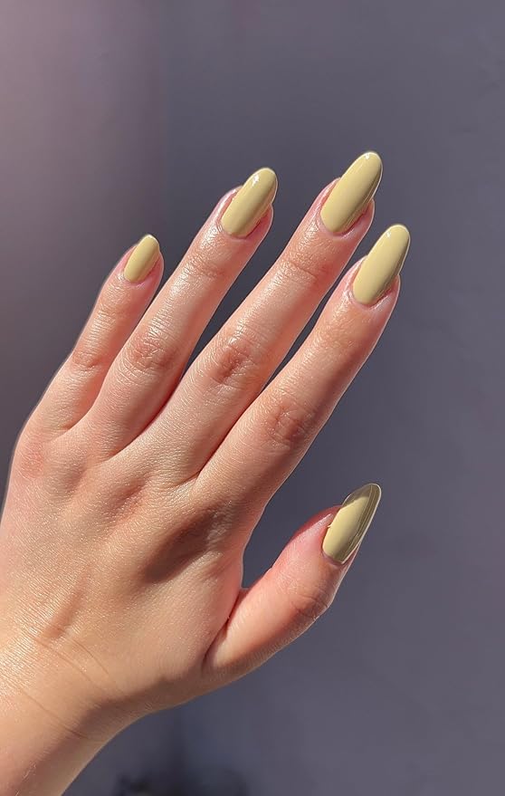 Wooyas Press on Nails Almond,Tan Color Handmade Gel Fake Nails Medium Glossy,Fall Reusable Lightweight Natural Fake Nail in 12 Sizes - 24 Pcs Soft Gel Glue On Nails Kit